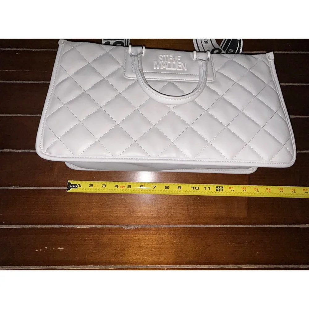 Steve Madden White Quilted Satchel Bag Top Handle‎ Shoulder Strap Purse